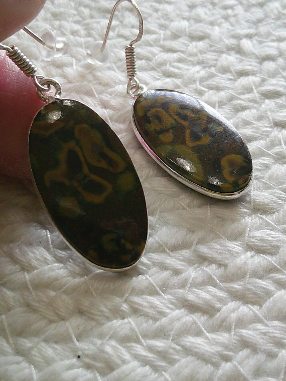 Natural FRUIT JASPER Handmade Sterling 925 Dangle Earrings #886E